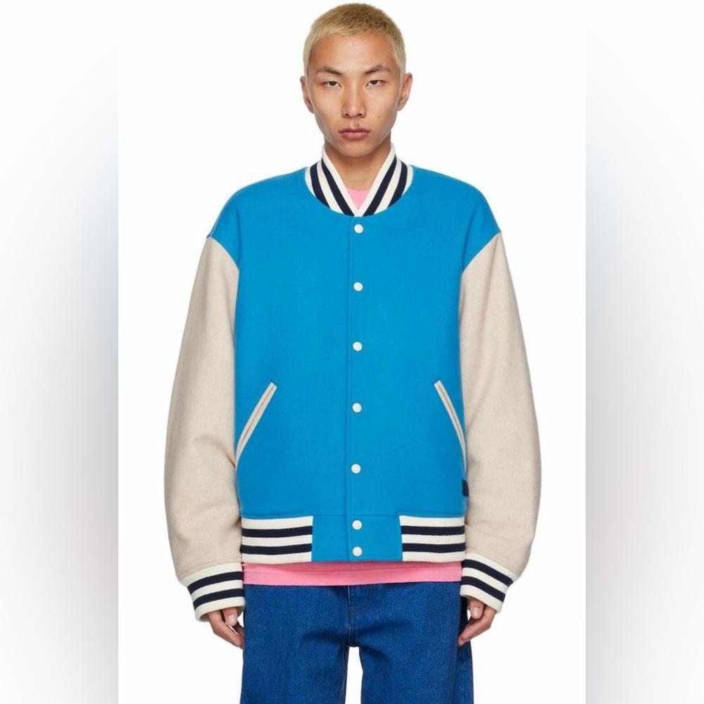 Acne Studios Quilted Black and Blue Varsity Jacket men’s size medium wool blend